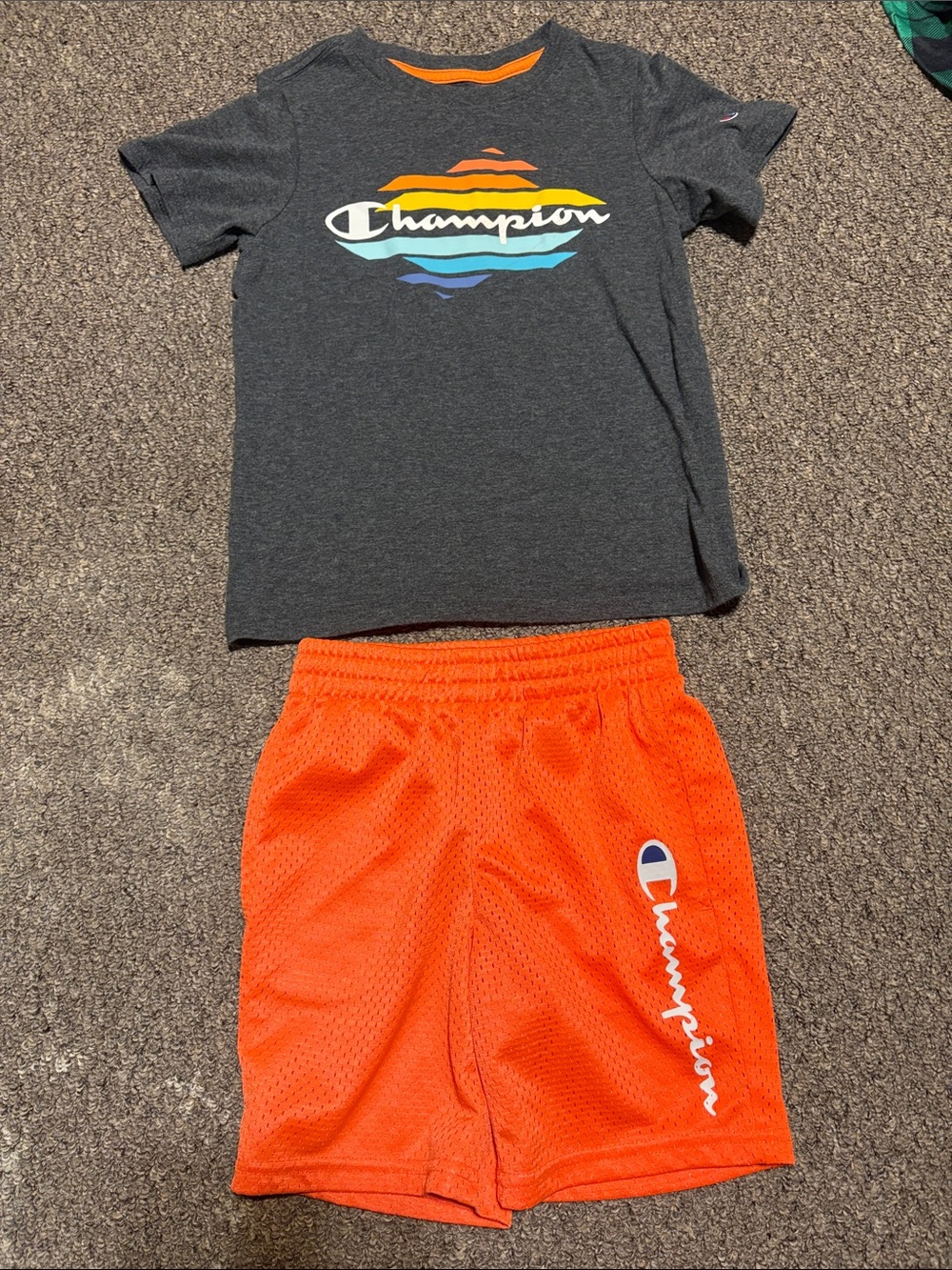 Champion Gray Tee & Orange Mesh Shorts Set